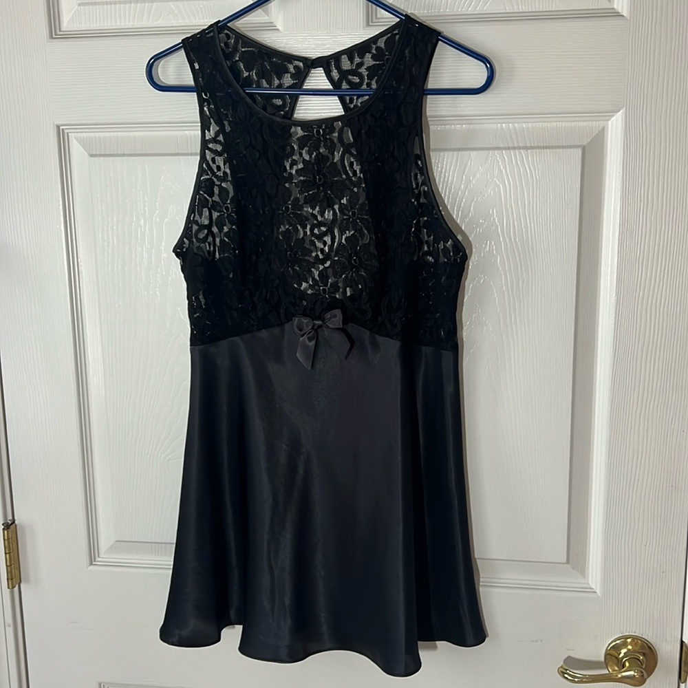 Vintage California Dynasty Black Lace Mini Lingerie Dress, Sz Small